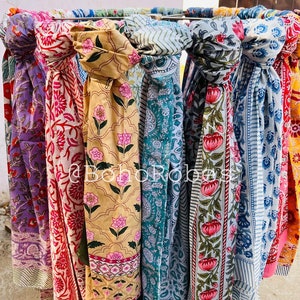 Indian Hand Block Print Cotton Sarong: Floral Beach Cover Up