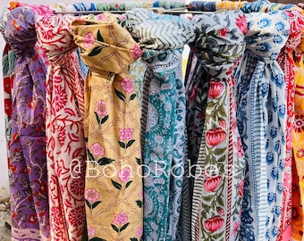 Indian Hand Block Print Cotton Sarong: Floral Beach Cover Up
