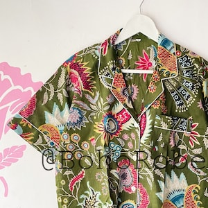 Green Tropical Short Pj Set, Pajama Set Women, Bridesmaids Pajamas, Cotton Sleepwear, Birthday Gifts, Christmas Gifts