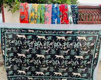 Pareo de algodón con estampado animal: Bufanda playera estilo batik selvático