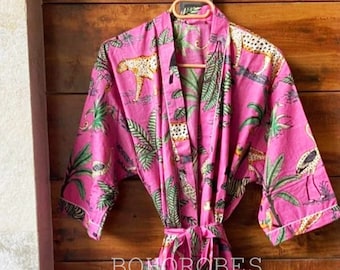 Baumwoll-Kimono-Robe: Brautparty-Hausmantel im Boho-Stil