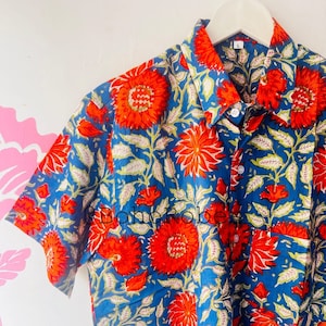100% katoenen herenshirt met bloemen, katoenen shirt met korte mouw en bedrukt katoen, cadeaus voor mannen, cadeaus voor papa, valentijnscadeau voor vriend
