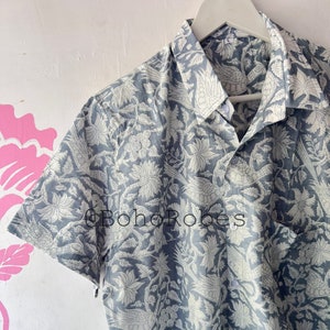Half-sleeved men&#39;s cotton shirt, summer cotton shirt with pocket, mens cotton shirt, loose casual shirt, gifts for him