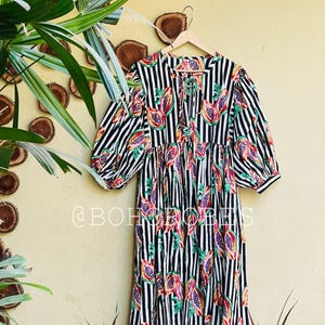Indian Hand Block Print Kyra Midi Dress | Bohemian Cotton Dress | Dresses for Women | String Closer Dress