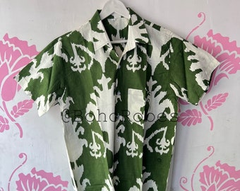 Ikat Print Cotton Men's Shirt, Short Sleeve