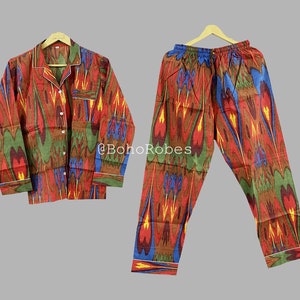 Indian Printed Cotton PJ Set, Bridesmaid Pajama Set, Matching Shirts and Pajama Set, Summer Parties Outfit, Gift for Her