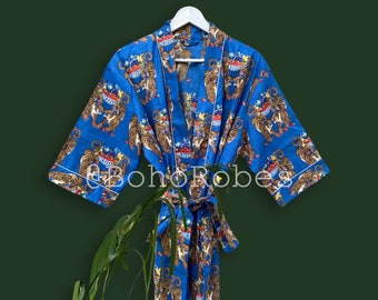 Tiger Print Cotton Kimono Robe: Bridal Party Cover-Up