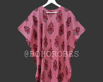 Floral Cotton Kaftan: Indian Maxi Dress, Beach Cover-Up