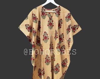Floral Cotton Kaftan: Indian Maxi Dress, Beach Cover-Up