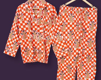 Floral Print Cotton Pajama Set: Bohemian Indian Night Dress