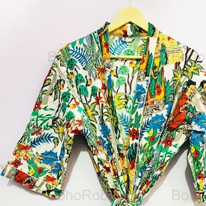 Maxican Frida Khalo Robe, Dressing Gown, Unique Gift, Bridesmaid Dress, Kimono Dressing Gown, Loungewear