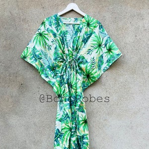 Green Tropical Comfy Kaftan, caftan, beach, resort wear kaftan,vacation, cruise, pool, party, lounge, home, work at home