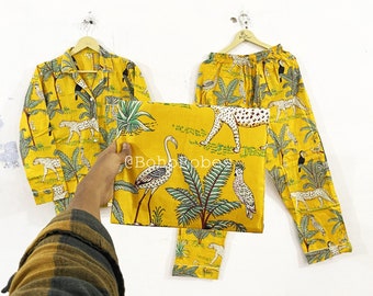 Ensemble de pyjama indien en coton : pyjama pour femme à imprimé floral de la jungle