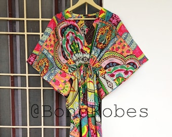 Bohemian Cotton Kaftan Dress: Animal Print Beach Cover Up