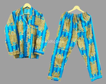Handmade Cotton Pajama Set: Tiger Print Summer PJs