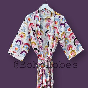 Indian Hand Block Printed Cotton Kimono robe, Bridesmaid Robe, Long Dressing Gown, Beach Cover Up, Gifts For Her