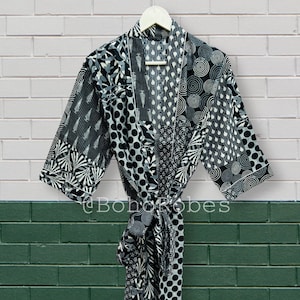Hand Block Printed Cotton Kimono, Long Dressing Gown, Bridesmaid Robe, Beach Cover Up, Night Dress, Gifts For Her