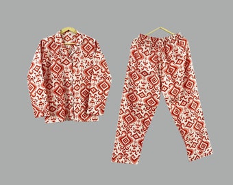 Ensemble de pyjama en coton imprimé blocs de main : vêtements de nuit ultra doux