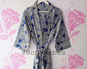 Natural Indigo Cotton Kimono Robes, Bridal Party Robe, Boho Kimono For Women, Bath Robe, Dressing Gown