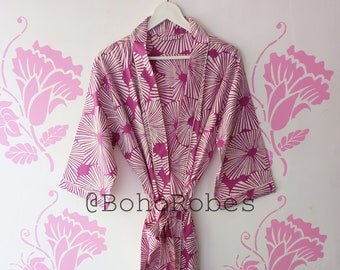 Handblockdruck Baumwolle Kimono Roben für Frauen Indischer Morgenmantel Unisex Blockdruck Strandvertuschungen Brautjungferngeschenke