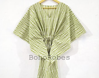 Indian Hand Block Print Cotton Kaftan: Boho Beach Cover Up