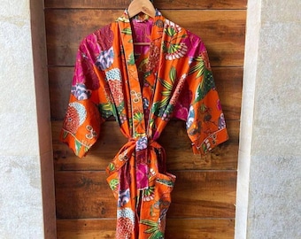 Nuova veste kimono con stampa tropicale, kimono indiano in morbido cotone, accappatoio da donna, vestaglia per prepararsi, donne kimono, copertura da spiaggia