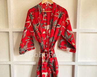 Animal Print Cotton Kimono, Women’s Boho Robe, Animal Print Beach Cover Up, Lightweight Summer Kimono, Resort Wear, Vacation Gift