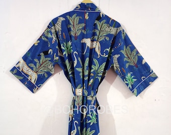 Kimono de algodón hecho a mano, estampado animal, regalo para damas de honor