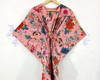 Floral Cotton Kaftan: Indian Maxi Dress, Beach Cover-Up