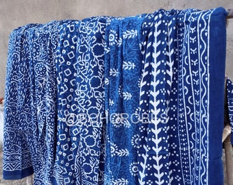 Natural Indigo Beach Sarong: Hand Block Print Cotton Cover-Up