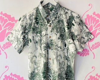 Jungle Print Cotton Shirt: Lightweight Summer Half Sleeve