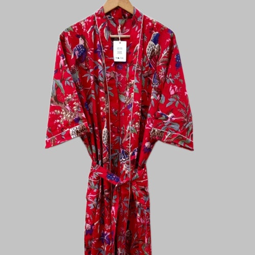EXPRESS DELIVERY Cotton kimono Robes,Bird print Kimono,Soft and comfortable Bath robes,wrap dress,House Coat Robe,women men kimono gift