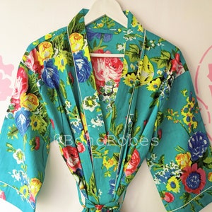 Floral Cotton Kimono Dressing Gown, Beach Cover Up, Bridesmaid Robe, Bridal Party Robe, Gifts for Her