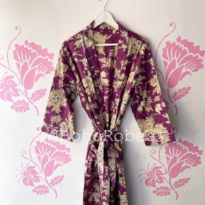 Purple Floral Cotton Kimono Robe, Nightwear Dress, Bridesmaids Dressing Gown, Kimono Cardigan, Gifts For Her