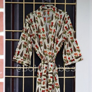 Block Print Cotton Kimono Robe: Indian Summer Dressing Gown