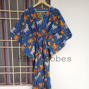 Soft Cotton Kaftan Dress: Boho Animal Print Summer Caftan