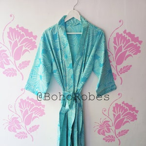 Cotton Kimono Robe Dressing Gown, Block Print Bridesmaid Robe, Summer Nightwear, One Size