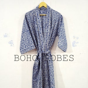 Block Print Cotton Kimono Robe: Summer Dressing Gown