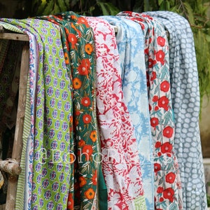 Hand Block Print Cotton Sarong: Floral Beach Cover Up