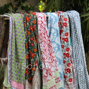 Boho sarong, Hand Block Printed Cotton Sarong, Pack of Two sarongs Beach Wrap Pareo, Long Scarf, Large Sarong, Cover up