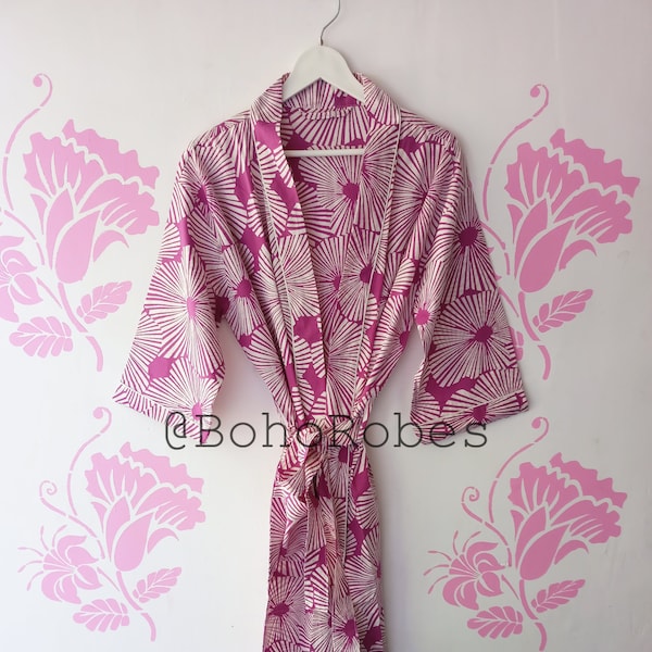 Hand Block Print Cotton Kimono Robes for Women Indian Dressing Gown Unisex Blockprint Beach Cover ups Bridesmaid Gifts