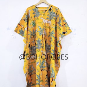 New Animal Jungle Print Cotton Caftan, Bridesmaid Kaftan, Maxi Dress, Lounge Wear, Kaftan In 10 Colors, Gift for Her