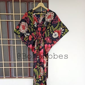 Hand Block Printed Cotton Kaftan: Floral Indian Maxi Dress