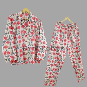 Hand Block Print Cotton Pajamas: Floral Indian PJs Set