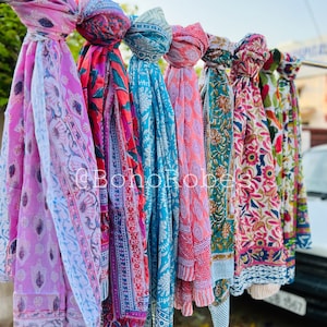 Hand Block Print Cotton Scarf Beach Sarongs Soft Voile Summer Pareo Assorted Wholesale Lot