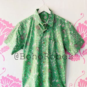 Indian Block Print 100% Cotton short-sleeved shirt, men's cotton short-sleeved shirt, summer loose Cotton shirt, gifts for him