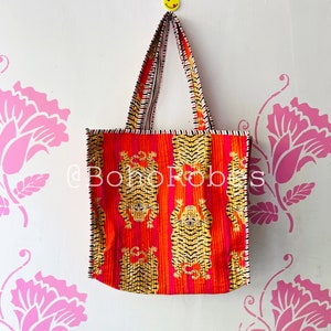 Handgemachte gesteppte Tiger Print Baumwolltasche, Einkaufstasche, Alltagstasche, Schultertasche, Geschenke für Mutter