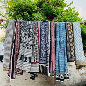 BOHO Block Print Beach Wrap Sarong, Soft Voile Fabric Summer Pareo For Women, Gifts For Her