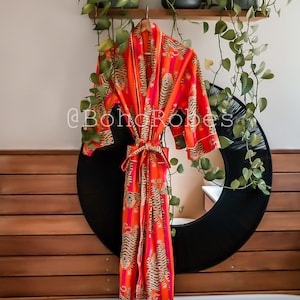 Cotton Kimono Robe Dressing Gown, Block Print Bridesmaid Robe, Summer Nightwear, One Size