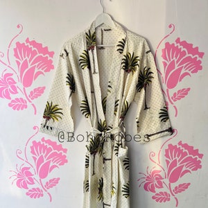 Indian Block Print Soft Cotton Kimono Robe, Bridesmaid Robe, Beach Cover Up, Dressing Gown, Gifts for Her
